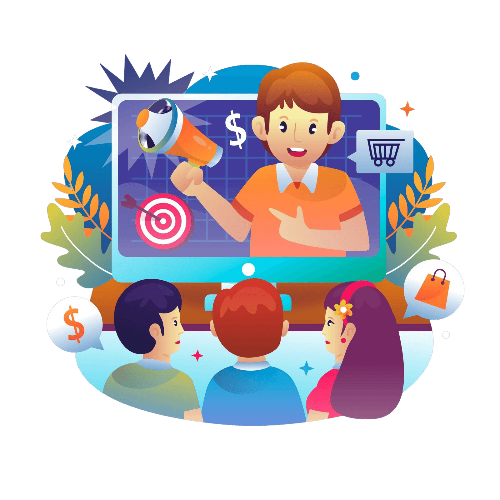 Ilustracion marketing afiliados gradiente